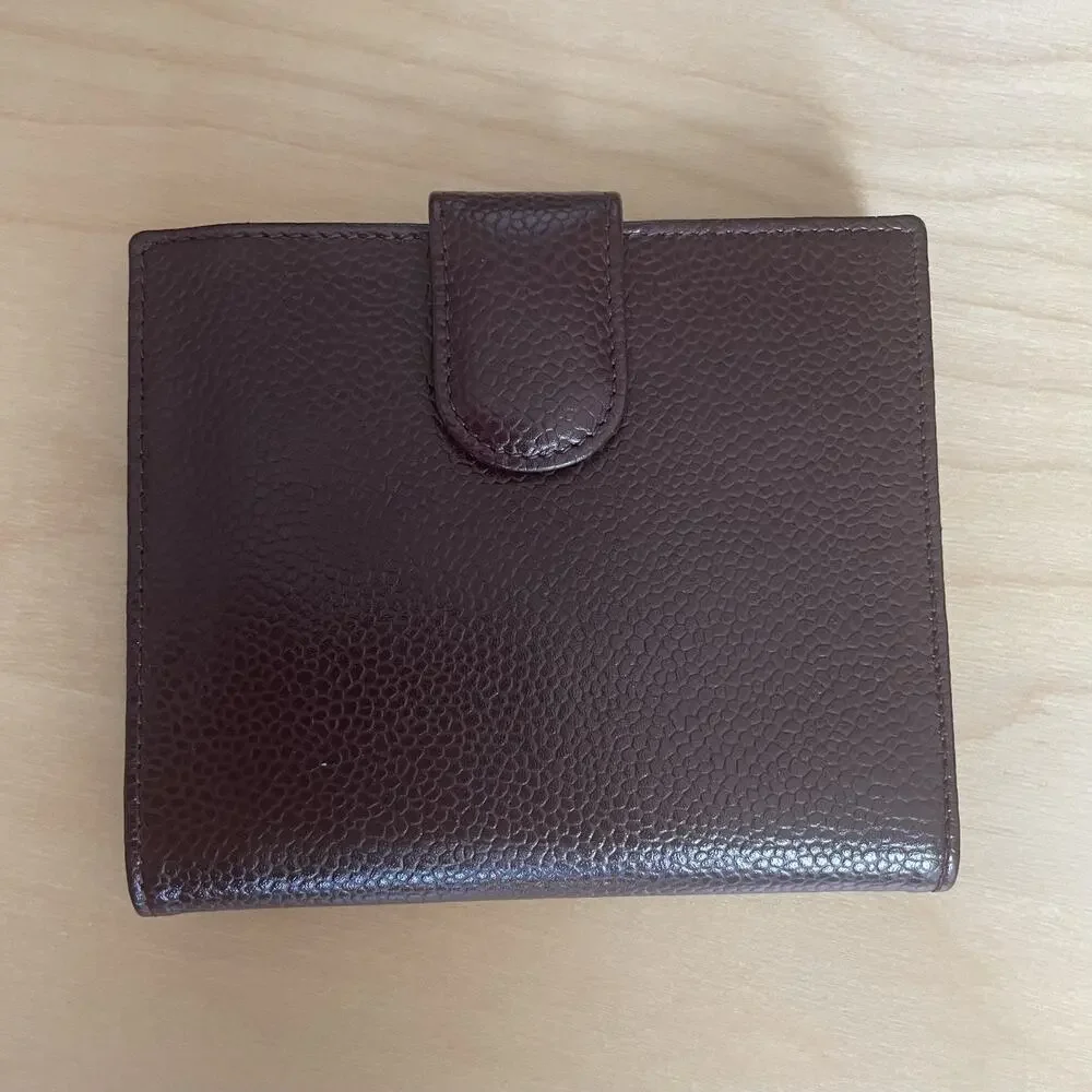 Chanel NEW Wallet Caviar Brown Leather CC Logo Bifold with Coin Pouch Timeless